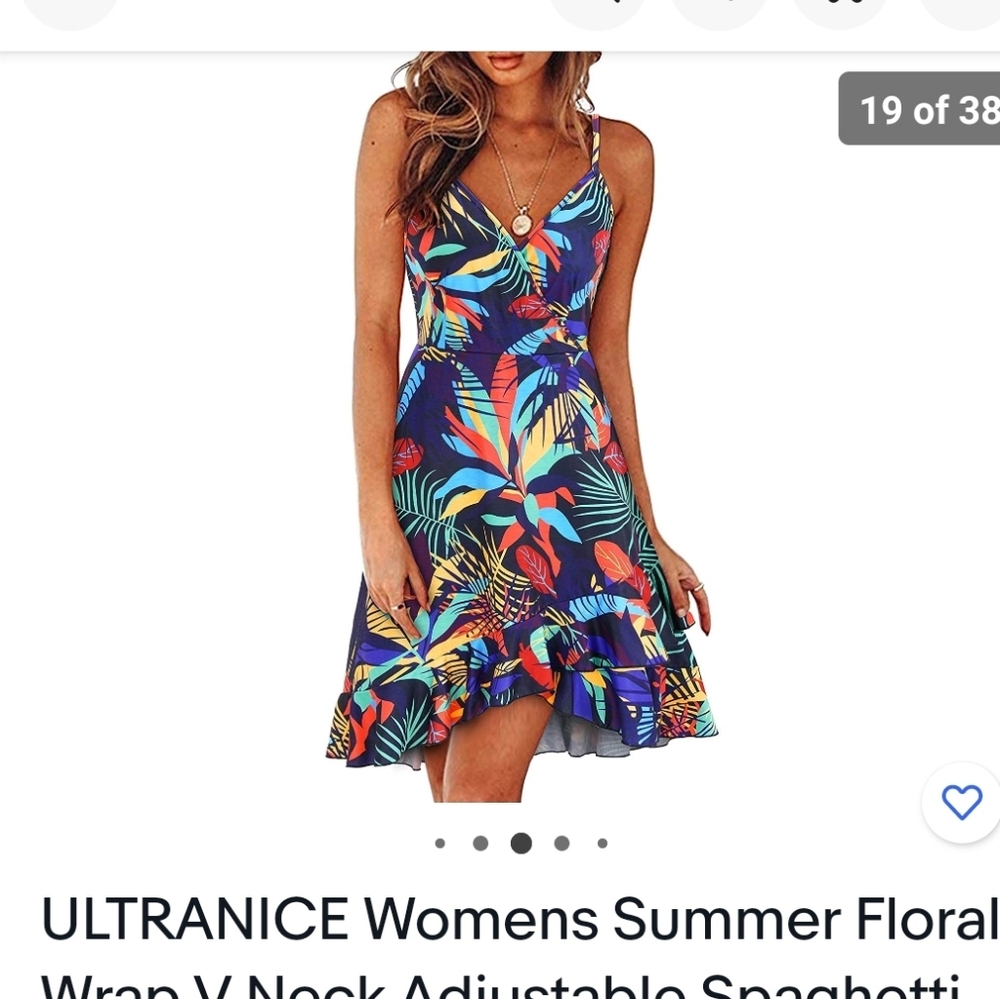 ULTRANICE Womens Summer Floral Wrap V Neck Adjustable Spaghetti Ruffle Dress